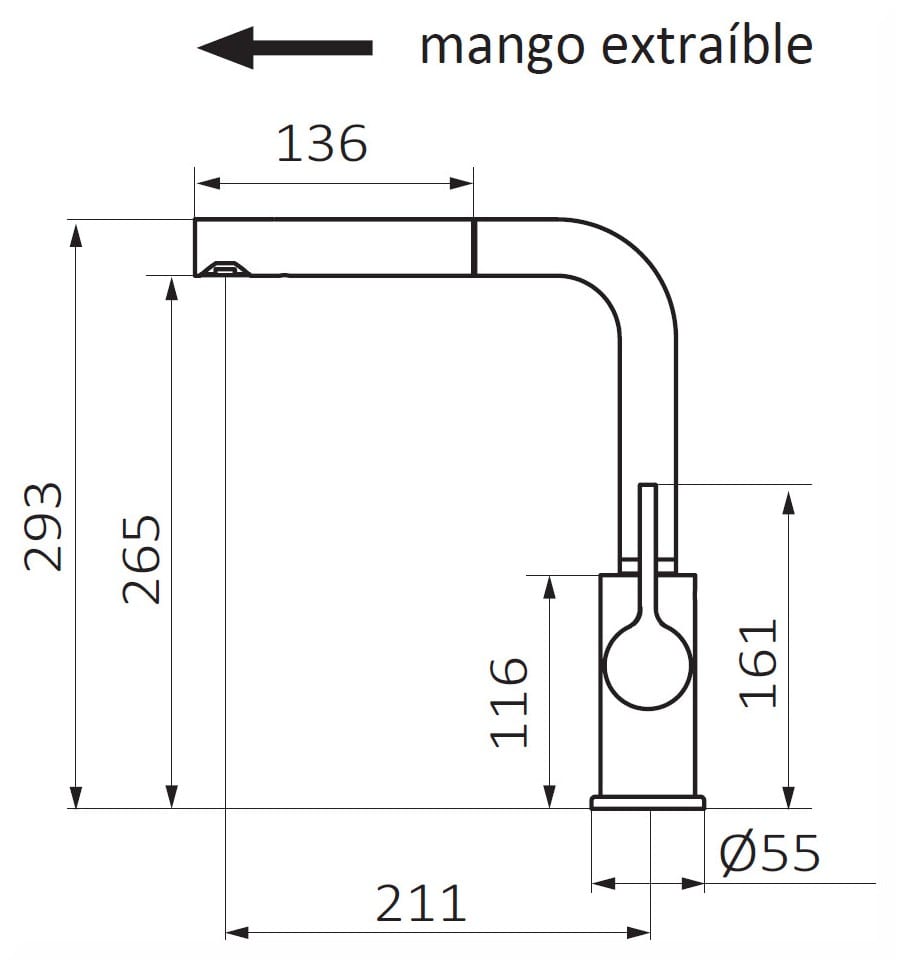GRB Eternal Mango Extraíble grifo fregadero monomando cromo