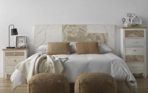 Cabecero Cama 165x60 Madera tallada blanco y natural - Maison de Luxe
