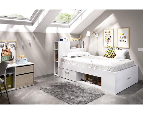 Dormitorio Juvenil Completo Dina Blanco y Natural